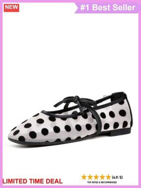 Women's Mesh Ballet Flats Square Toe Bow Mary Jane Slip-On Comfort Shoes